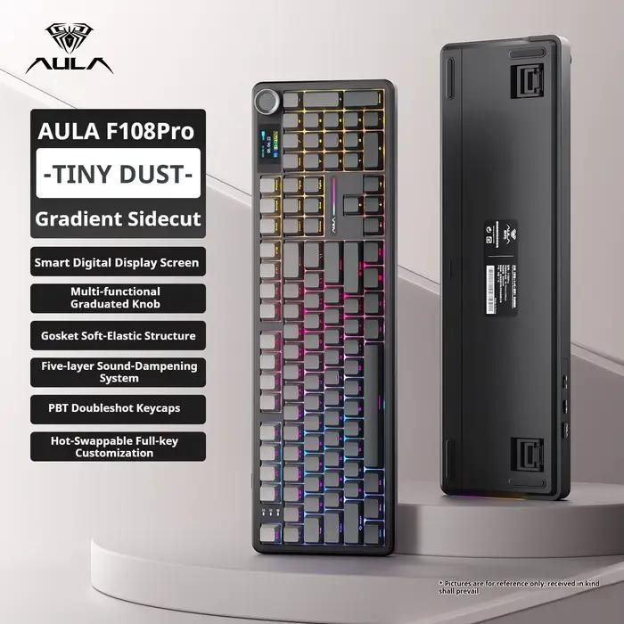 Clavier mécanique AULA F108 PRO, disposition personnalisée à 100 %, rétroéclairage RVB, sans fil, Bl