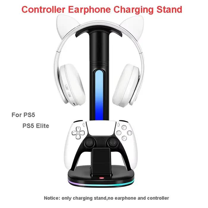 Station de charge de contrôleur avec support de casque RGB, support de chargeur avec 2 ports USB, su