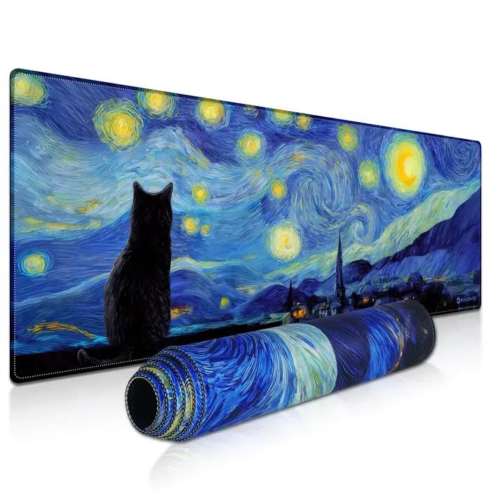Tapis de souris de jeu EXCO Cat, grand tapis de bureau pour ordinateur avec bord cousu, Base en caou