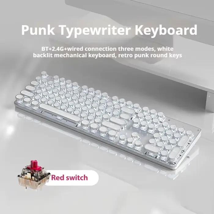 Clavier mécanique sans fil EWEADN TK950, 104 touches, rétroéclairage blanc, capuchons de touches ron
