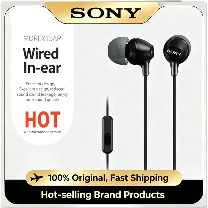 Nouveaux écouteurs intra-auriculaires filaires Sony MDR-EX15AP avec micro, prise jack 3,5 mm, appels
