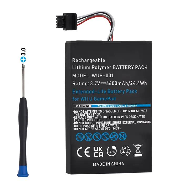 Batterie Li-ion Rechargeable pour manette de jeu Wii U, 6600mAh, pour manette de jeu Nintendo Wii U,