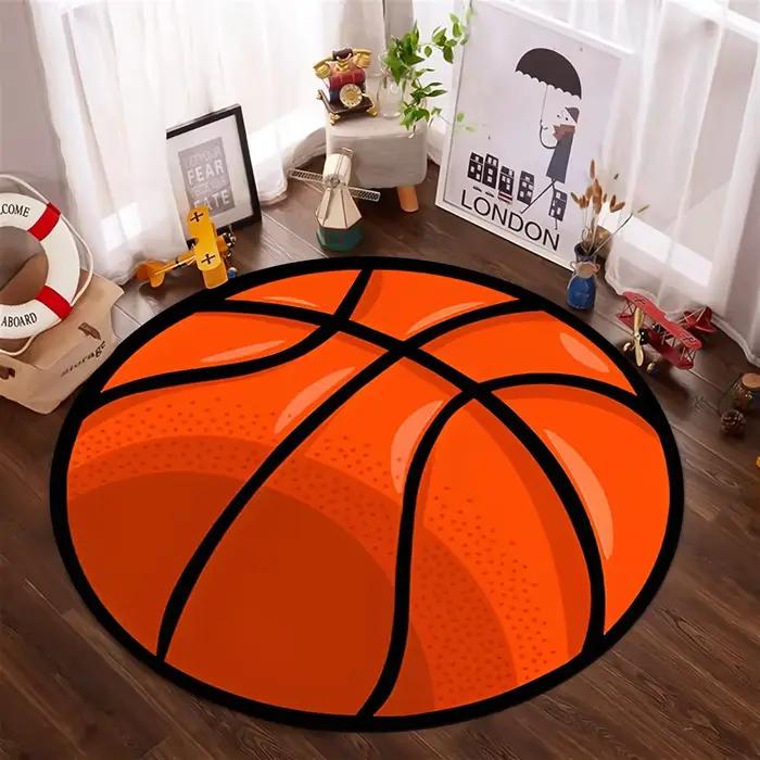 Tapis rond imprimé ballon de basket-ball, pour chambre à coucher, salon, tapis de sol antidérapant, 