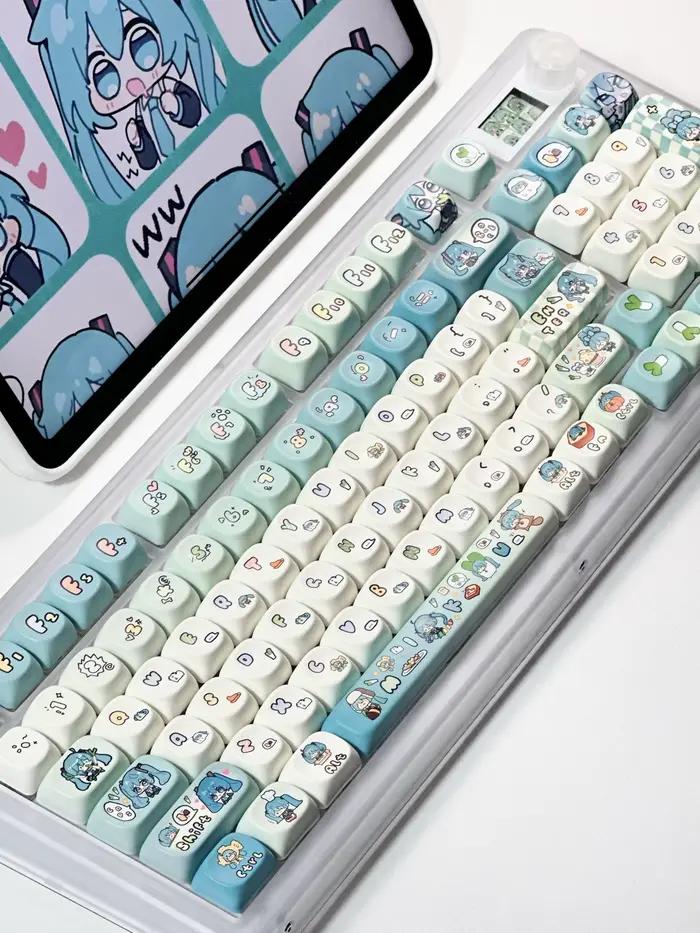 Capuchons de touches Miku thème anime, personnalisés, 131 touches, pour clavier mécanique, mignons, 