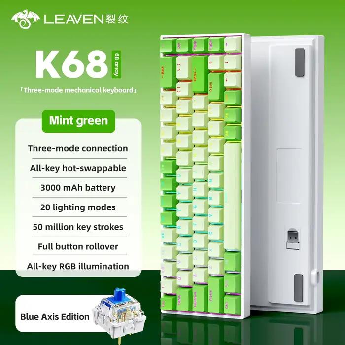 K68 68 touches clavier mécanique sans fil connexion tri-mode, clé complète échange à chaud, effets d