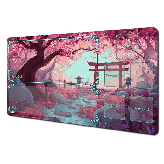 Tapis de jeu MTG avec motifs de fleurs de cerisier et de Torii, tapis de combat pour cartes magiques