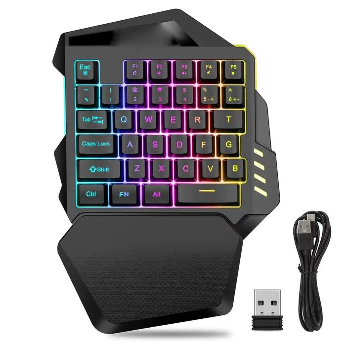 Clavier de jeu sans fil à une main, 2.4G, éclairage RVB, ABS, 35, prédire, ordinateur