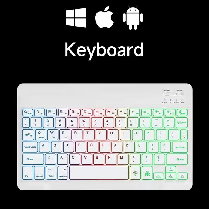 10 pouces rvb rétro-éclairé clavier Bluetooth Rechargeable clavier sans fil Bluetooth Mini clavier p