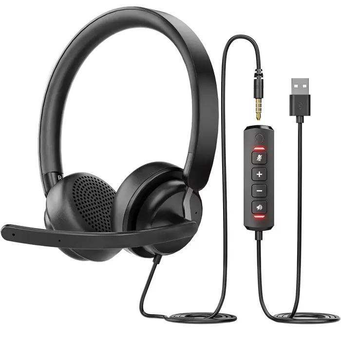 AWATRUE EH10 casque USB pour ordinateur portable, casque d'ordinateur avec micro antibruit commandes