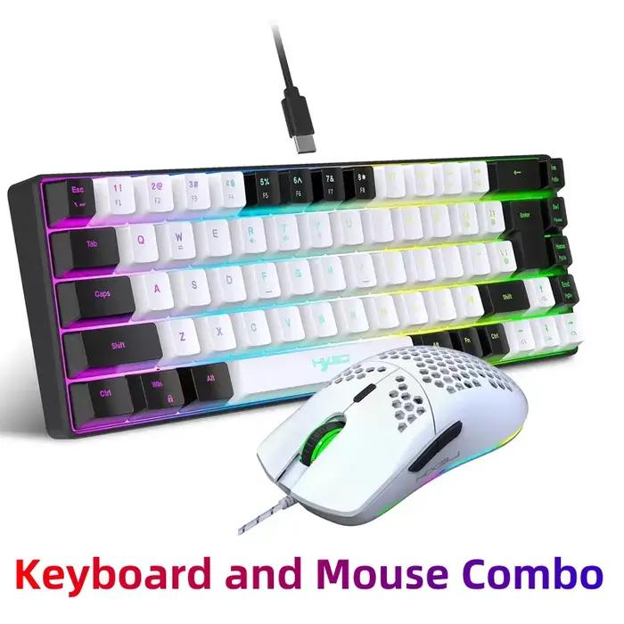 Mini clavier filaire ergonomique à 68 touches avec rétroéclairage rvb et souris optique, kit de jeu 