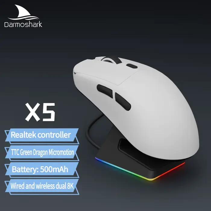 Darmoshark X5 souris de jeu 7 touches PAW3395 Double 8K filaire sans fil 26000 DPI RGB Base de charg