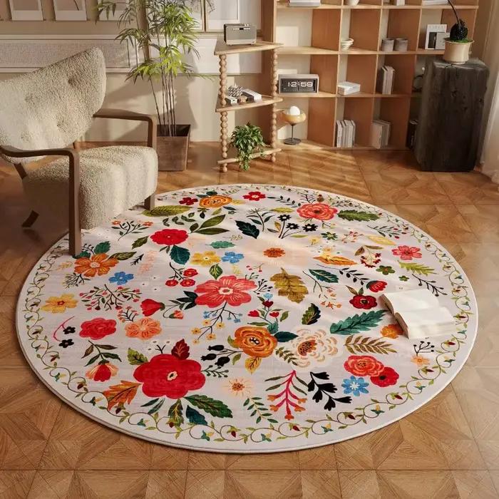 Tapis de salon rond couleur imprimé Floral décoration chambre Tapis en peluche mode moderne Table ba