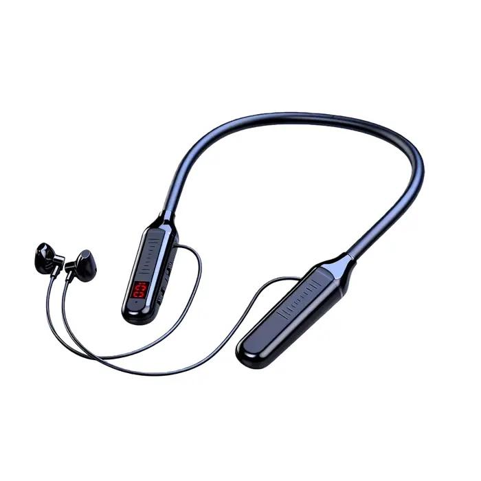Écouteurs tour de cou Bluetooth sans fil avec fonction d'affichage numérique, écouteurs stéréo de sp