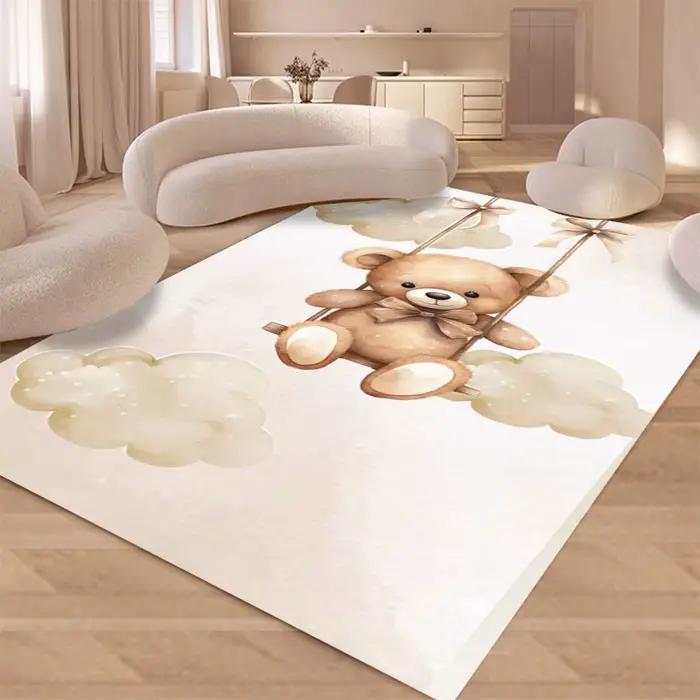 Tapis de dessin animé bonne nuit petit ours, facile à nettoyer, antidérapant, pour salon, chambre à 