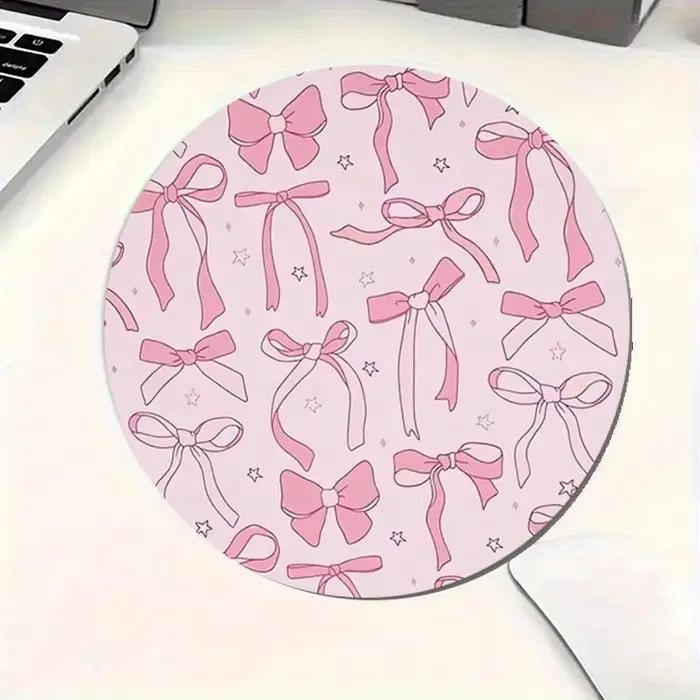 Tapis de souris rose à nœud, tapis de bureau rond antidérapant en caoutchouc, accessoires de bureau,