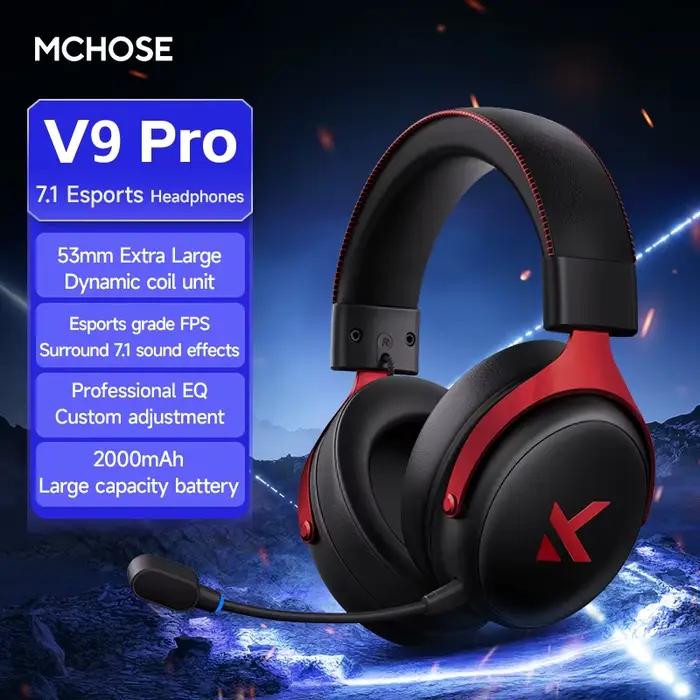 Casque de jeu électronique MCHOSE V9 Pro, trois modes, USB sans fil, son surround 7.1 canaux, casque