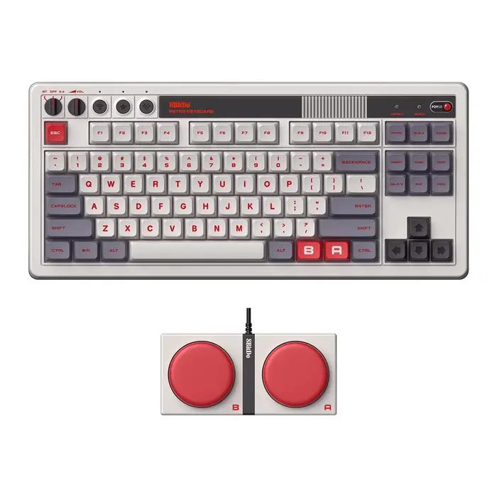 8Bitdo Clavier mécanique rétro, clavier de jeu remplaçable à chaud Bluetooth/2.4G/USB-C avec 87 préd