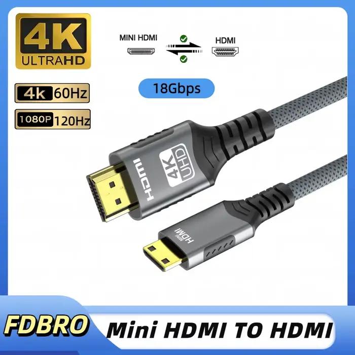 Câble Mini HDMI vers HDMI 4k HD 4K @ 60Hz 2K @ 120Hz, câble tressé haute vitesse compatible HDMI, co