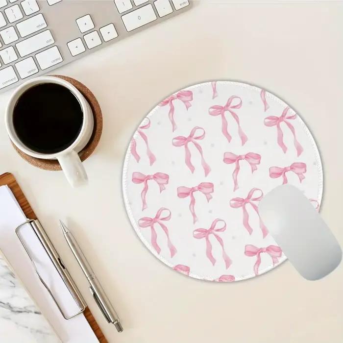 Tapis de souris rond à nœud rose, en caoutchouc antidérapant, lavable, Gadgets de bureau, accessoire