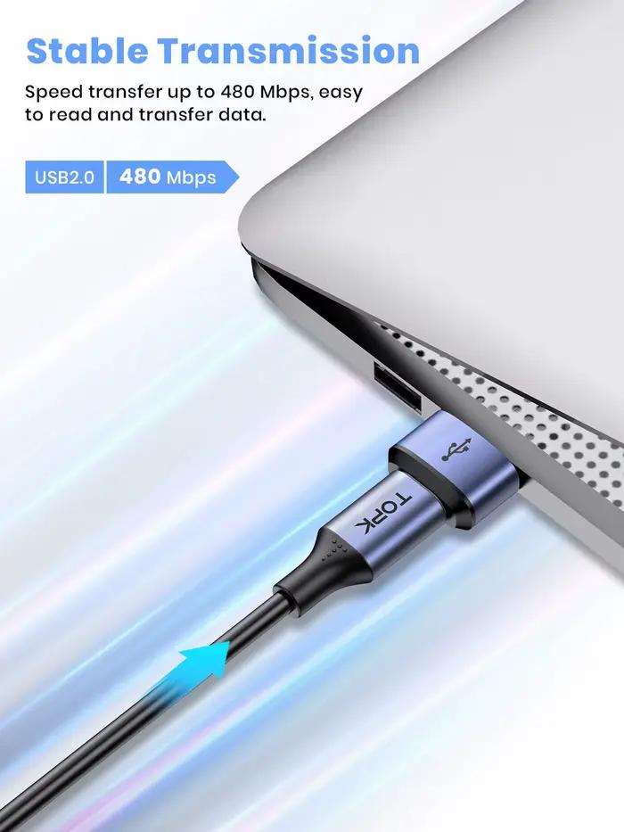 TOPK-Adaptateur USB C vers USB mâle AT13, USB femelle (Type-C) vers USB 2.0 mâle (USB-A), charge rap