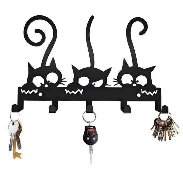 Porte-clés mural, support décoratif en forme de chat, crochet en fer avec 5 crochets, peut accueilli