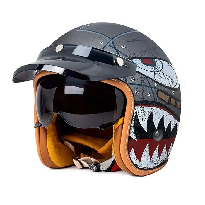Casque de moto ouvert pour hommes et femmes, double lentille, pare-soleil, bouclier facial, haut lég