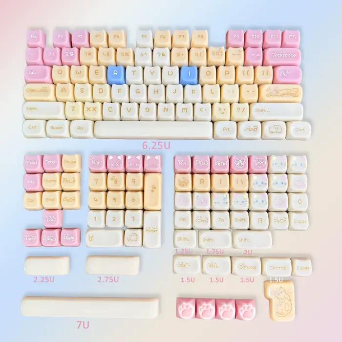 Candy Ragdoll chat mignon Keycaps PC MAO profil ensemble complet avec oreilles de chat pour 60% 75% 