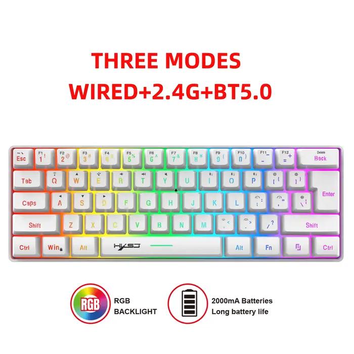 Clavier de jeu sans fil 60%, clavier sans fil triple mode BT5.0/2.4G/USB-C 61 touches, rétroéclairag