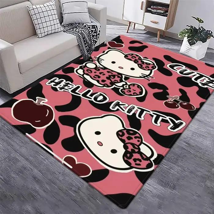 Tapis imprimé léopard Hello Kitty, tapis de sol doux antidérapant, mignon Kawaii Y2K, pour chambre à