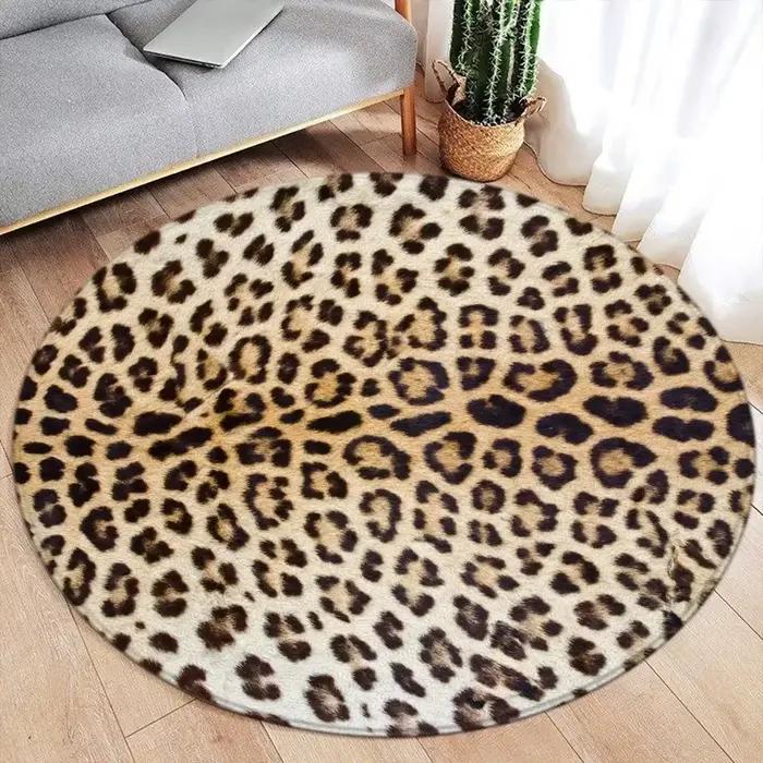 Tapis rond imprimé léopard marron, à la mode, motif de fourrure d'animal, pour femme et fille, maiso