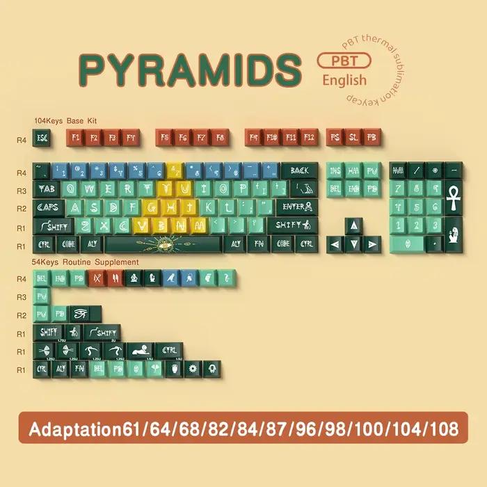 Capuchons de touches thème pyramides, 138/158 touches, profil Cherry, clavier mécanique Pbt, dessin 