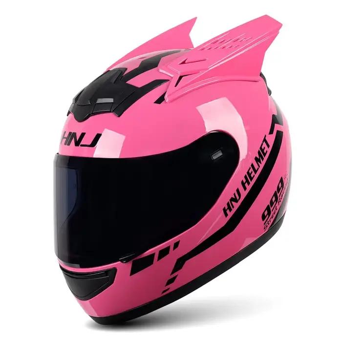 Casque de moto à oreilles de chat pour femmes, casque intégral de motocross pour hommes, respirant, 