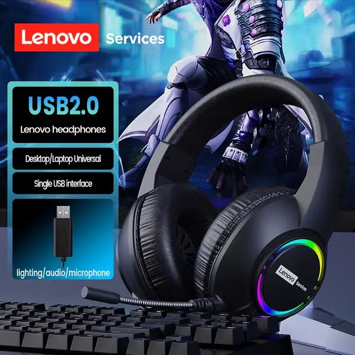 Lenovo E08 casque de jeu filaire avec Microphone lumière rvb ordinateur portable 7.1 effets sonores 