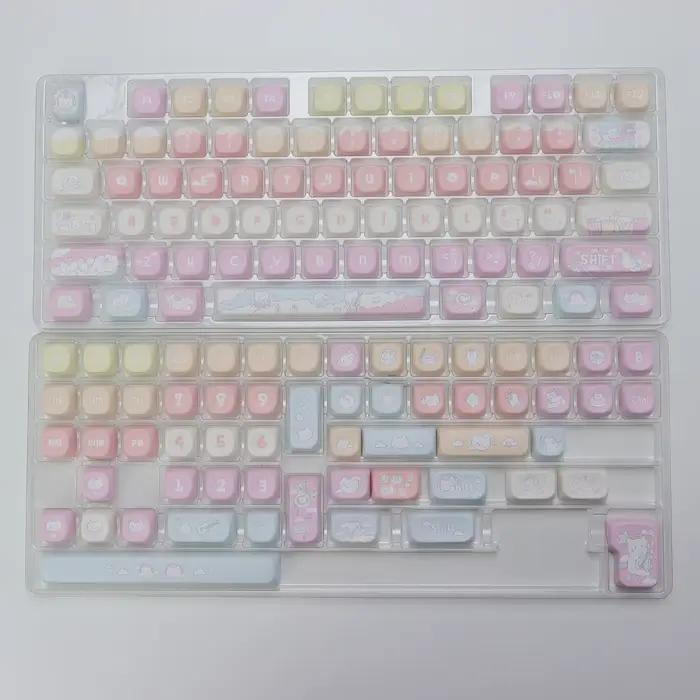 KBDiy 133 touches/ensemble rose mignon RocK chat Keycap Anime KOA profil PBT ISO Keycaps personnalis