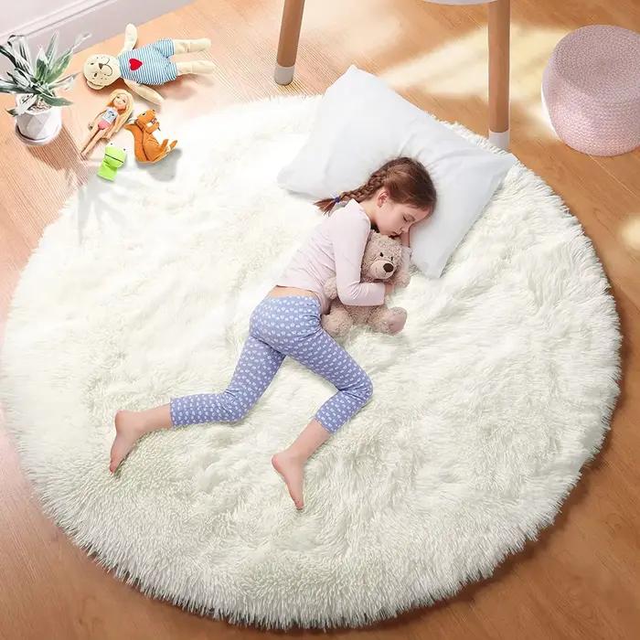 Tapis rond en peluche Super doux, blanc moelleux, pour Salon, décoration de maison, chambre d'enfant