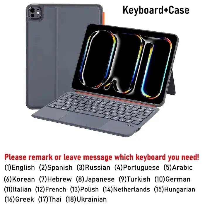 Étui pour clavier pour iPad Air 11 13 M2 2024/M3 2025, housse de clavier rétroéclairée détachable po