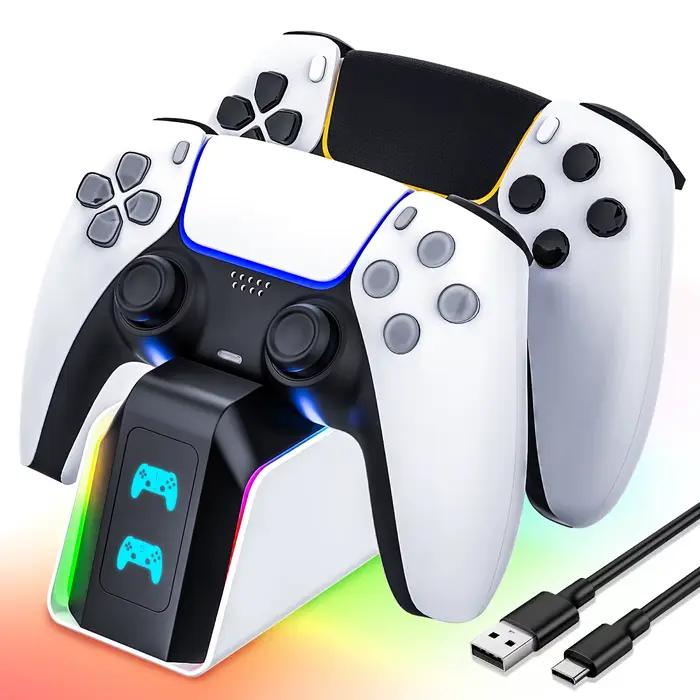 Station de charge double pour manettes PS5, chargeur rapide 2H pour DualSense et Edge avec indicateu