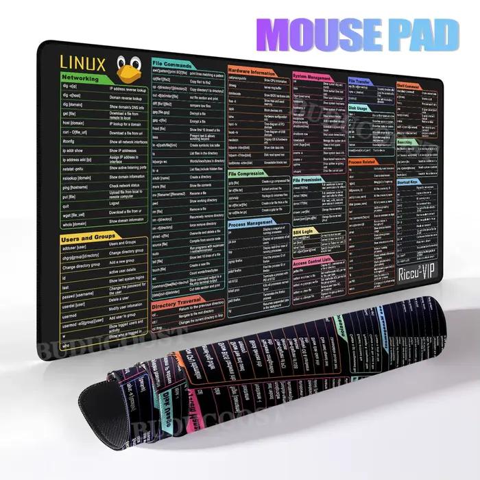 Tapis de souris ligne de commandes système Linux, grand tapis de souris raccourcis pour chapeau roug