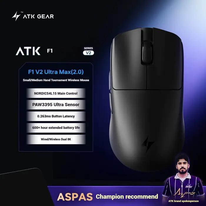 Nouveau ATK Blazing Sky F1 V2 souris sans fil ultime légère PAW3950Ultra 8000Hz ergonomique symétrie
