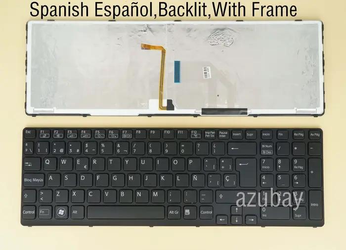 Clavier espagnol pour Sony VAIO SVE17 SVE 17 17.3', rétroéclairé, avec cadre noir