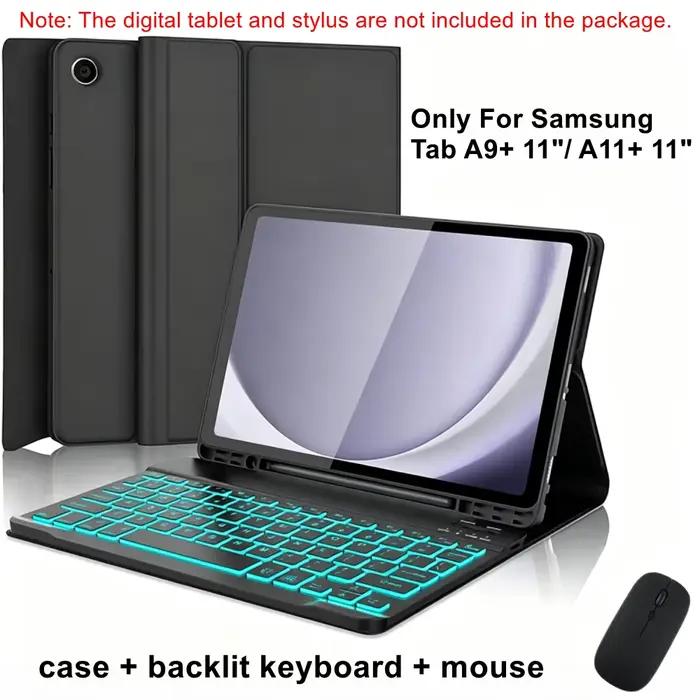 Clavier détachable rétroéclairé avec étui en cuir et souris pour Samsung Galaxy Tab A11+ 11 pouces/A