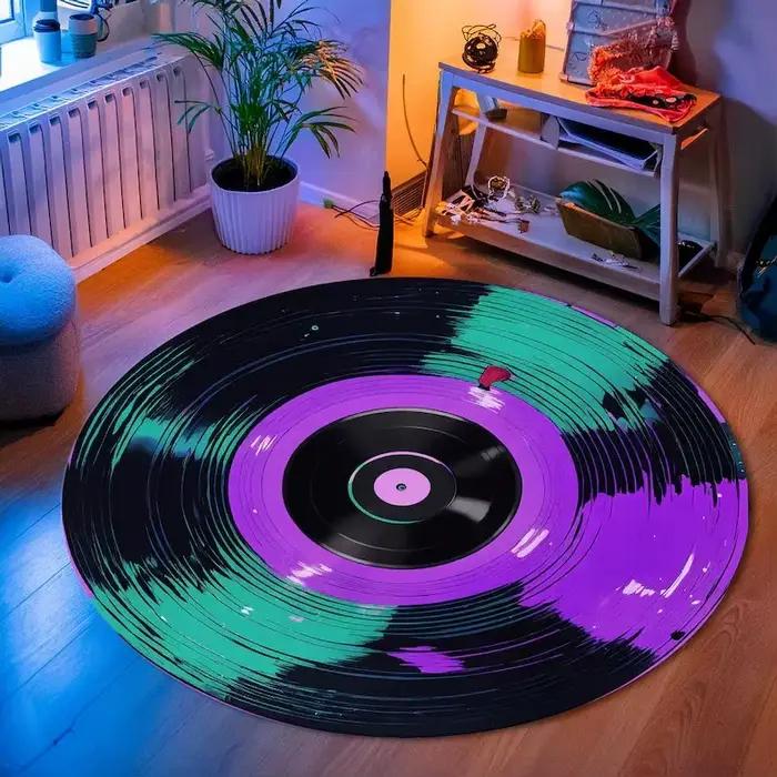 Tapis rond CD doré, Design artistique de musique rétro, doux et moelleux, de luxe, décoratif pour sa