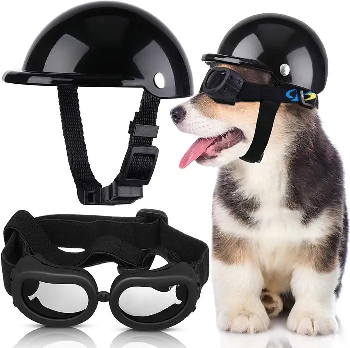 Casque et lunettes pour animaux de compagnie, casquette pour chien, chapeau pour chien, lunettes de 