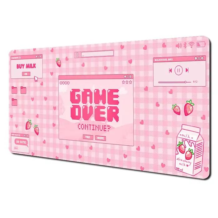 Tapis de souris de jeu E-sports rose Kawaii, tapis de bureau antidérapant, bord cousu durable, tapis
