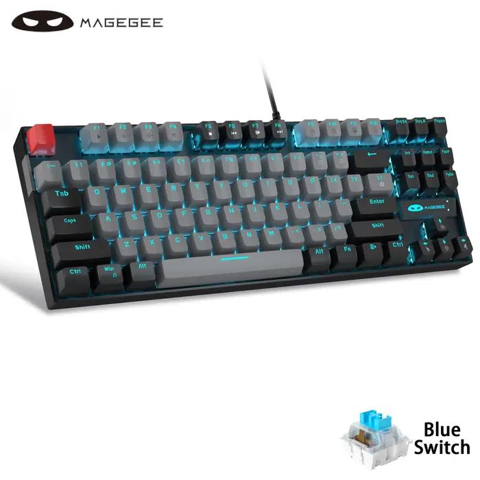 MageGee-Clavier de jeu mécanique 75%, avec interrupteur bleu/rouge, rétroéclairage LED bleu, 87 préd