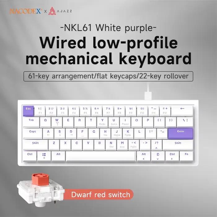Clavier Ajazz NKL61 à profil bas, 61 touches, corps fin, clavier mécanique filaire, touches ABS 60 %