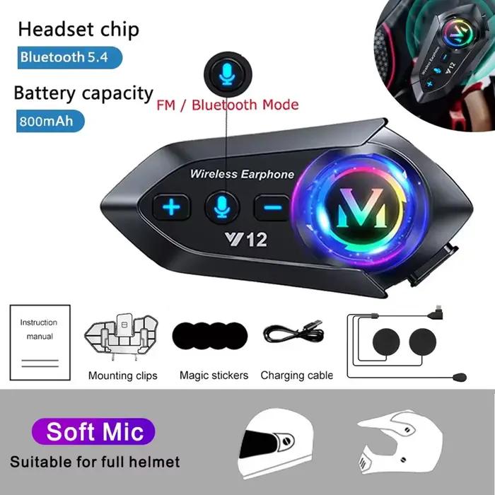 Casque de moto Bluetooth avec micro, casque, écouteur stéréo, haut-parleur, réduction du bruit, sans