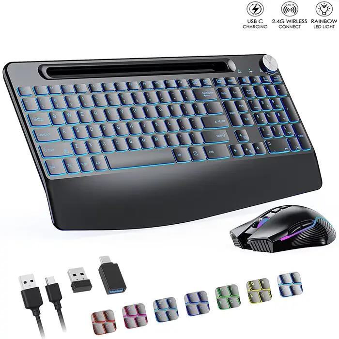 Ensemble clavier et souris ergonomiques sans fil 2.4G, rechargeables, pour ordinateur portable, avec