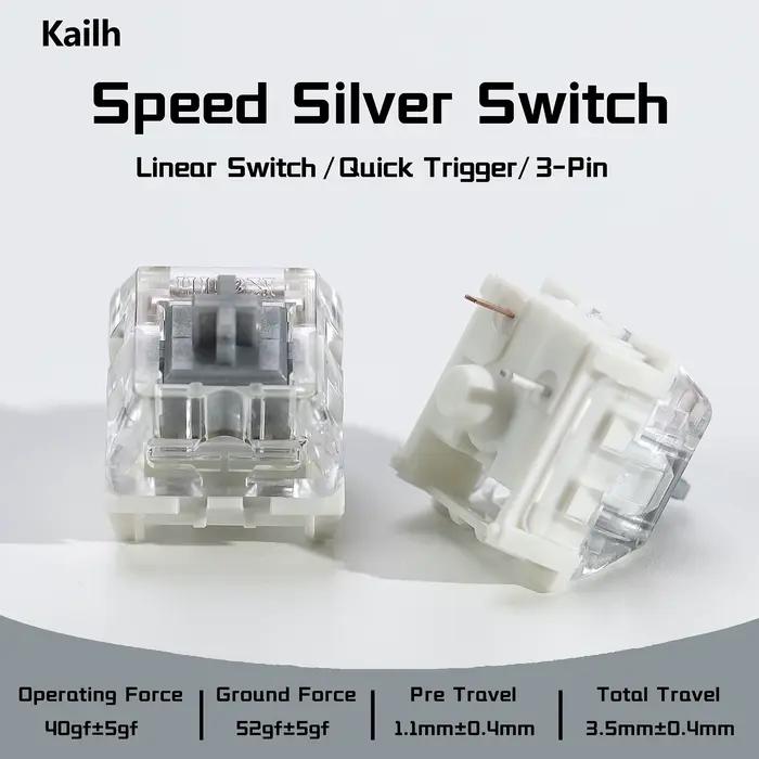 Interrupteurs de clavier mécanique Kailh Speed Silver, linéaires crémeux, 3 broches, 40gf, pré-lubri
