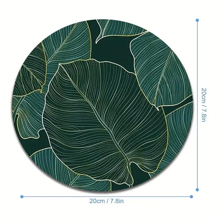 Tapis de souris circulaire Design Green Leaf, adapté au bureau et aux jeux, tapis de bureau à domici